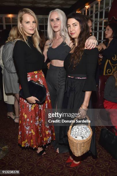 Model Kelly Sawyer, Vanessa Getty and actor Shiva Rose attend Edie Parker's LA Dinner Party at La Dolce Vita on February 1, 2018 in Beverly Hills,...