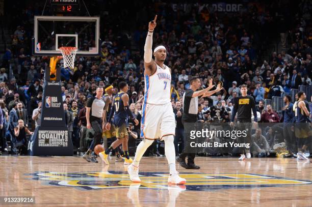 Carmelo Anthony of the Oklahoma City Thunder during the game against the Denver Nuggets on February 1, 2018 at the Pepsi Center in Denver, Colorado....