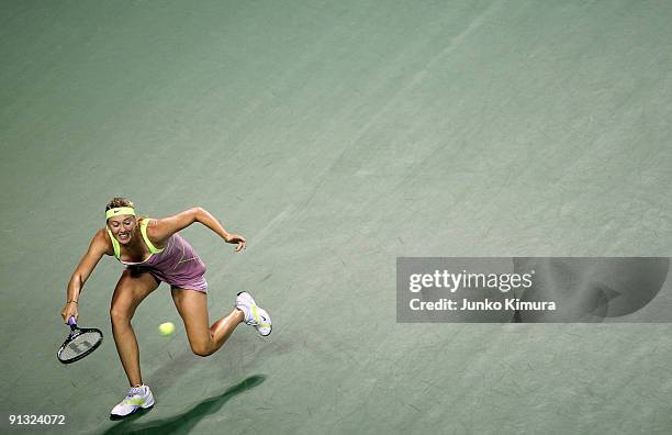 Maria Sharapova of Russia plays a forehand in her match against Agnieszka Radwanska of Poland during day six of the Toray Pan Pacific Open Tennis...