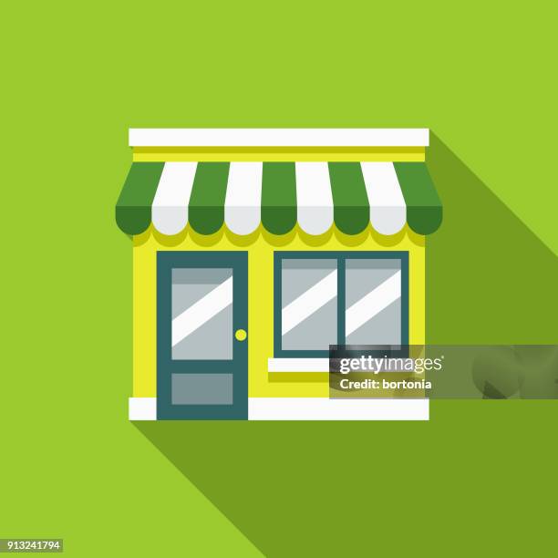 green store flat design environmental icon - awning stock illustrations