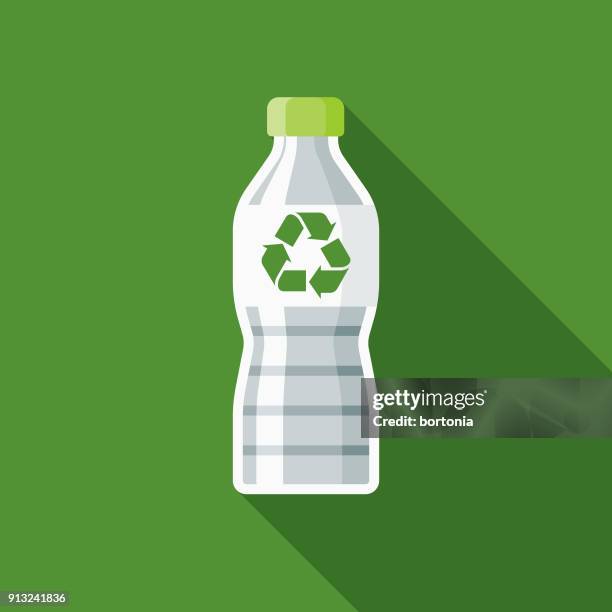 ilustraciones, imágenes clip art, dibujos animados e iconos de stock de botella reciclable icono ambiental de diseño plano - plástico