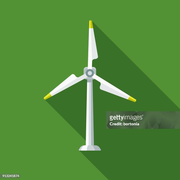 wind turbine flat design environmental icon - windturbine stock illustrations