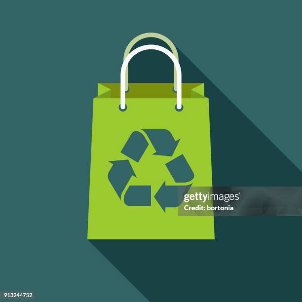 stockillustraties, clipart, cartoons en iconen met gerecycled boodschappentas platte ontwerp milieu pictogram - tote bag