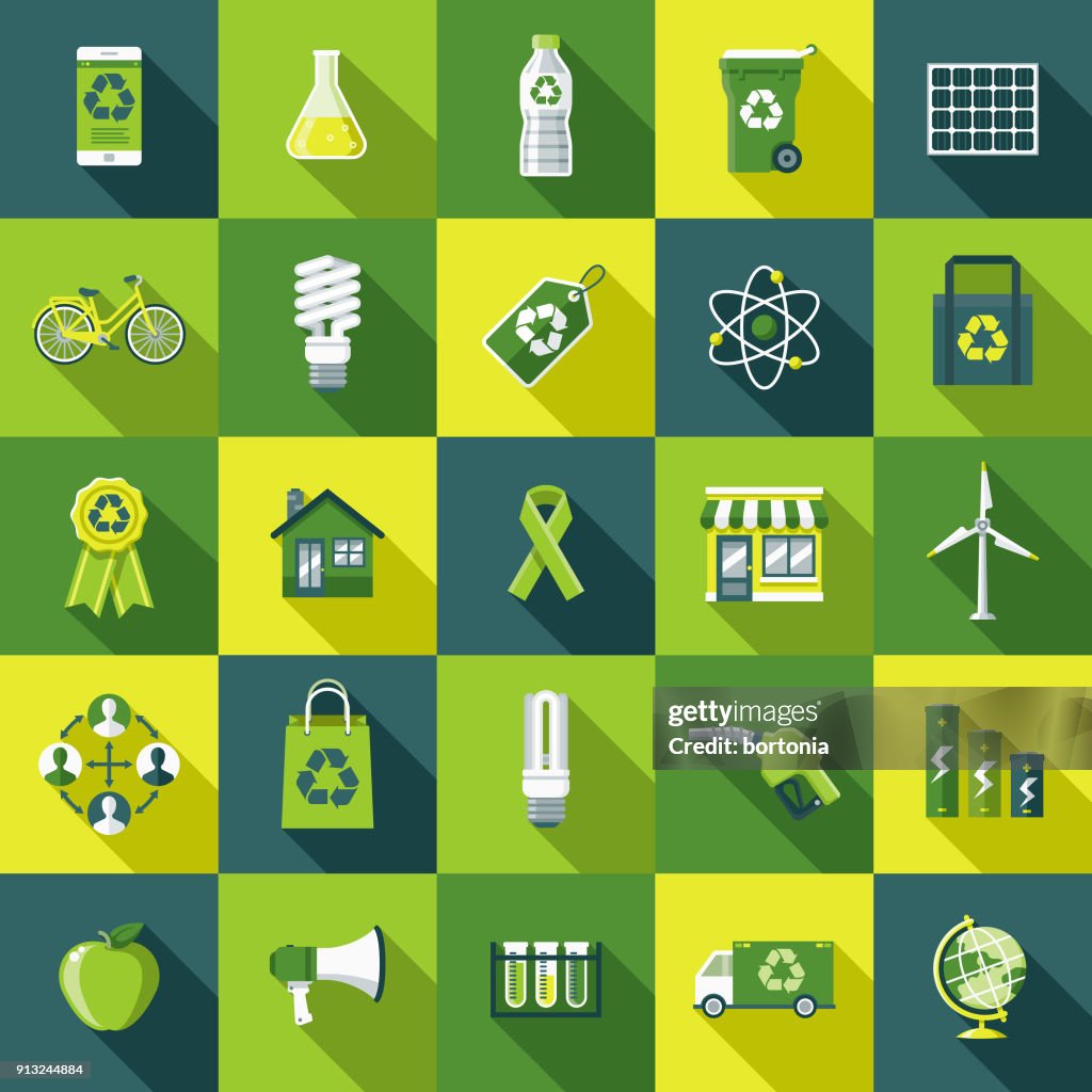 Flat Design Environmental Icon Set with Side Shadow