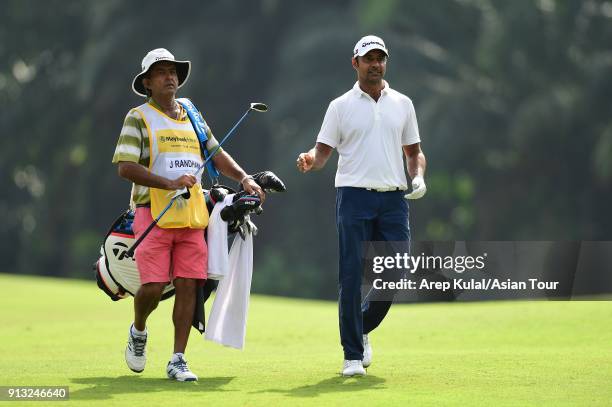 Jyoti Randhawa of India in action during day two of the 2018 Maybank Championship at Saujana Golf and Country Club on February 2, 2018 in Kuala...