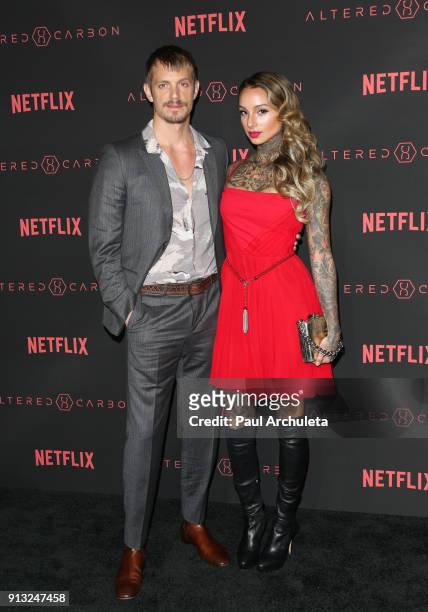 Actor Joel Kinnaman and his Wife Cleo Wattenstrom attend Netflix's "Altered Carbon" season 1 premiere at Mack Sennett Studios on February 1, 2018 in...