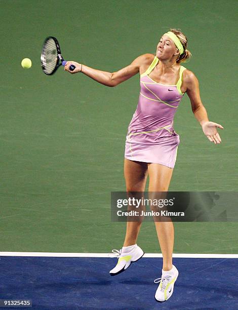 Maria Sharapova of Russia plays a forehand in her match against Agnieszka Radwanska of Poland during day six of the Toray Pan Pacific Open Tennis...