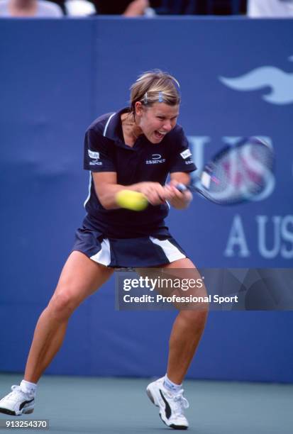 Anke Huber of Germany in action during the US Open at the USTA National Tennis Center, circa September 1999 in Flushing Meadow, New York, USA.