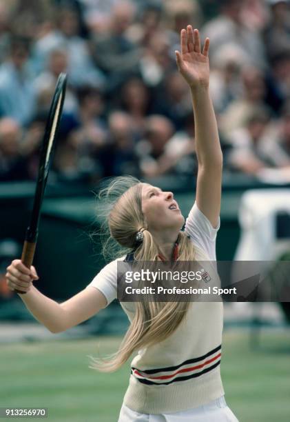 Andrea Jaeger of the USA in action during the Wimbledon Lawn Tennis Championships at the All England Lawn Tennis and Croquet Club, circa June, 1981...