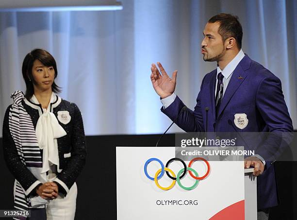 Executive Board Member of Tokyo 2016 and Chair of the Tokyo 2016 Athletes Commission Mikako Kotani and Japanese Olympic gold medalist in hammer throw...