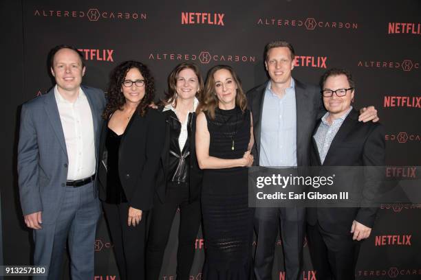 Marcy Ross, Dana Goldberg, Laeta Kalogridis, David Ellison and James Middleton attend the Premiere Of Netflix's "Altered Carbon" at Mack Sennett...