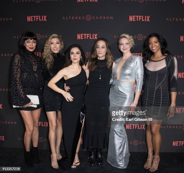 Tamara Taylor, Dichen Lachman, Martha Higareda, Laeta Kalogridis, Kristin Lehman and Renee Elise Goldsberry attend the Premiere Of Netflix's "Altered...