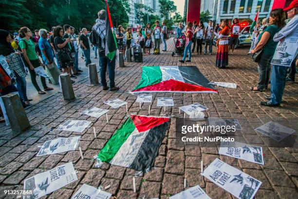 Hundred of activists of Palestinian Community in Brazil gathered in Sao Paulo,on 2 February 2018, in solidarity with Ahed Tamimi, the young...