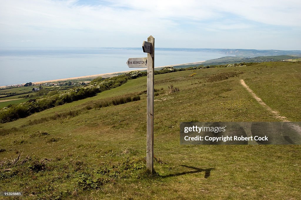 Sign Post above Chesil Beach Dorset UK