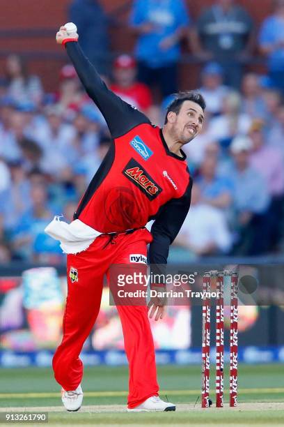 Tom Cooper of the Melbourne Renegades opens the bowling during the Big Bash League match between the Adelaide Strikers and the Melbourne Renegades at...