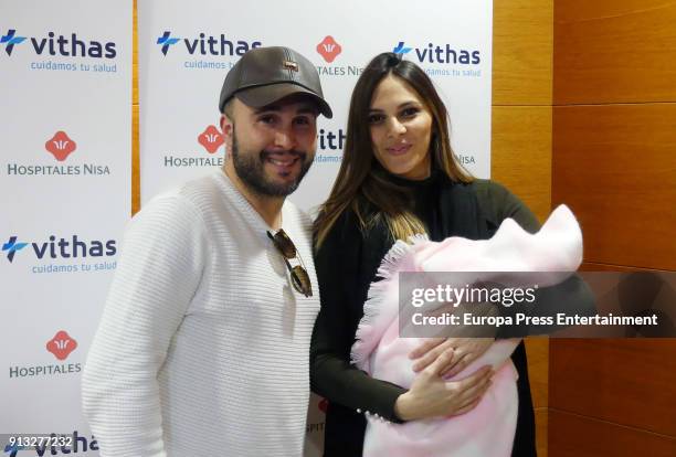 Dj Kiko Rivera and Irene Rosales present their newborn Carlota Rivera on February 1, 2018 in Seville, Spain.