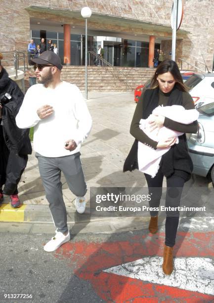 Dj Kiko Rivera and Irene Rosales present their newborn Carlota Rivera on February 1, 2018 in Seville, Spain.