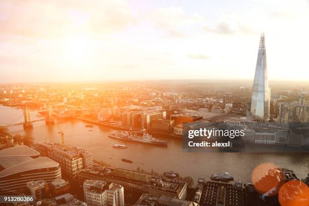 london the shard modern office building financial district skyscrapers sunset - gherkin shard london stock pictures, royalty-free photos & images