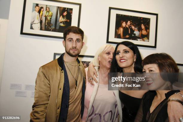 Yanis Bargoin, a guest, Sylvie Ortega Munos and Ken Okada attend "20 ans aux Bains Douches" : Night Clubbing Photo Exhibition Preview at Les Bains...