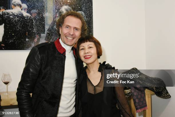 Nicolas Mereau and designer Ken Okada attend "20 ans aux Bains Douches" : Night Clubbing Photo Exhibition Preview at Les Bains Ephemeral Gallery on...