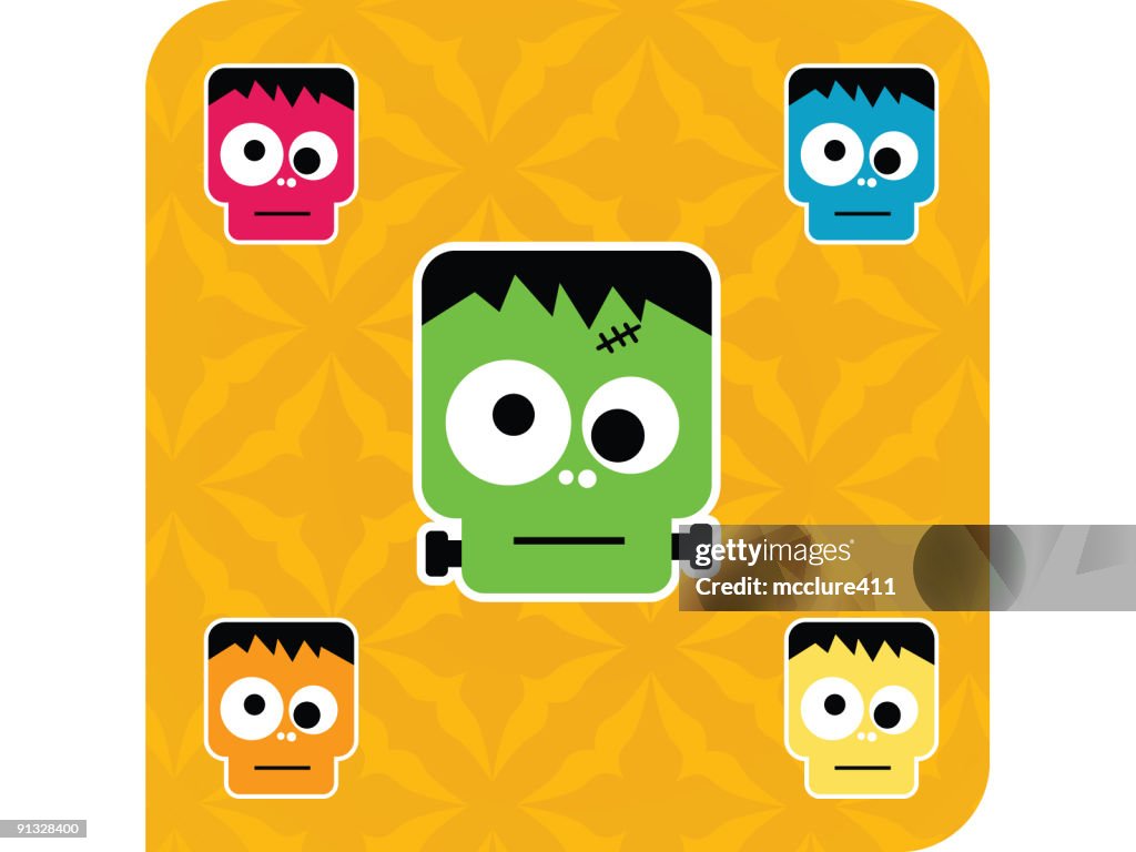 Frankenstein Vector Illustration With Orange Tiled Background
