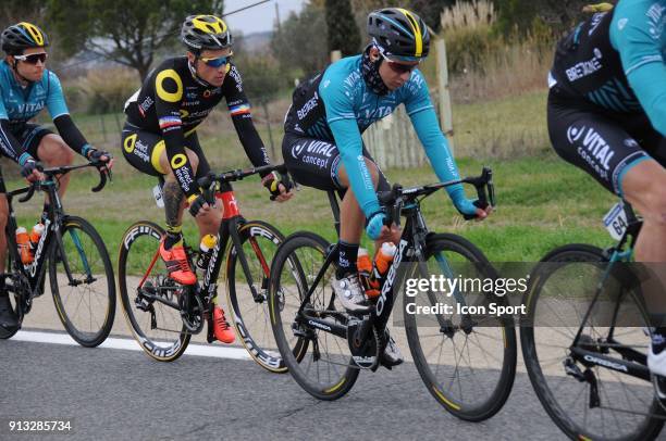 Bryan Coquard of Vital Concept and Sylvain Chavanel of Direct Energie during Stage 1 of Etoile de Besseges from Bellegarde to Beaucaire on January...