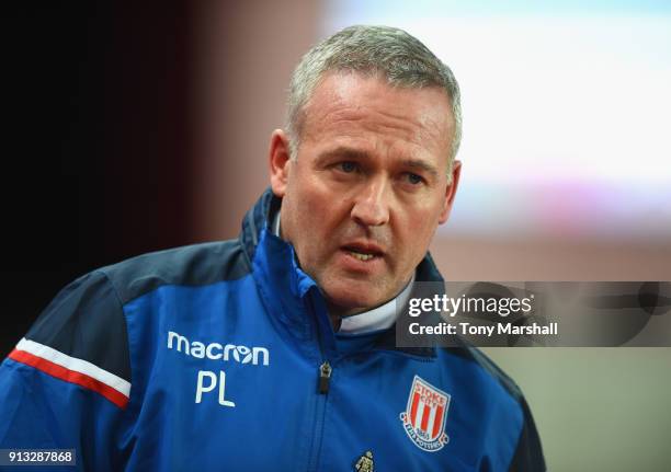 Manager of Stoke City Paul Lambert during the Premier League match between Stoke City and Watford at Bet365 Stadium on January 31, 2018 in Stoke on...