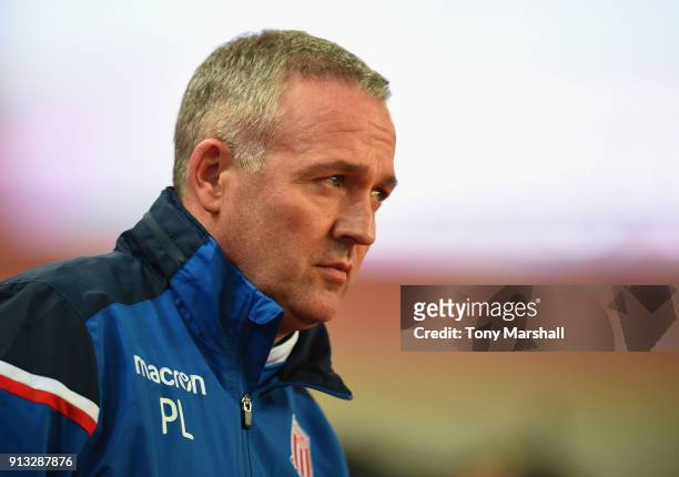 Manager of Stoke City Paul Lambert during the Premier League match between Stoke City and Watford at Bet365 Stadium on January 31, 2018 in Stoke on...