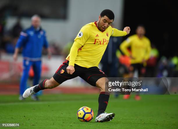 Troy Deeney of Watford during the Premier League match between Stoke City and Watford at Bet365 Stadium on January 31, 2018 in Stoke on Trent,...