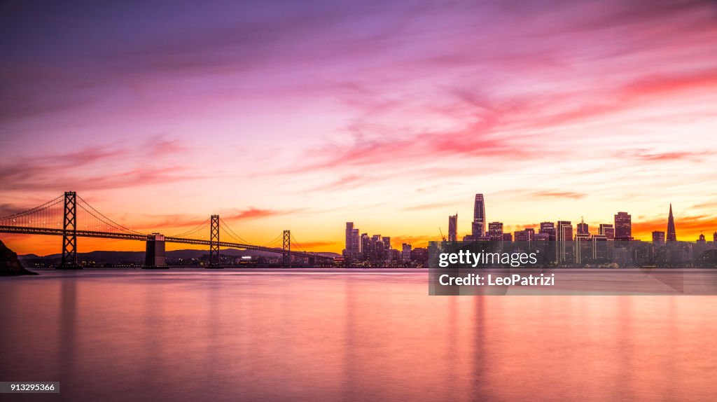 Modern futuristic downtown San Francisco skyline at night