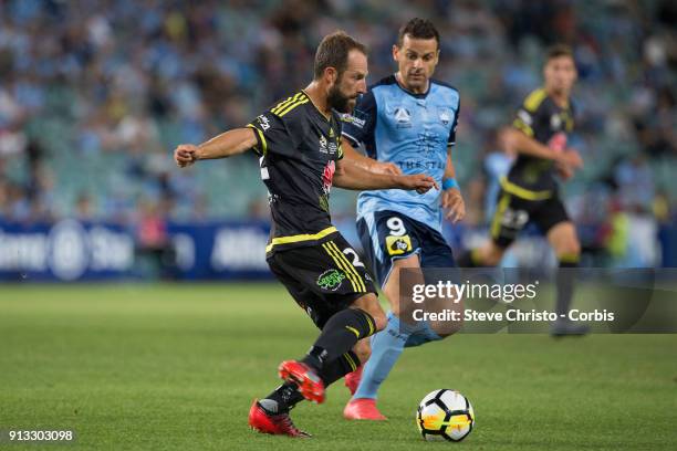Andrew Durante of the Phoenix clears the ball during the round 19 A-League match between Sydney FC and the Wellington Phoenix at Allianz Stadium on...