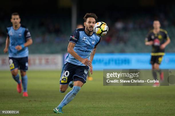 Milos Ninkovic of Sydney FC runs down the ball during the round 19 A-League match between Sydney FC and the Wellington Phoenix at Allianz Stadium on...