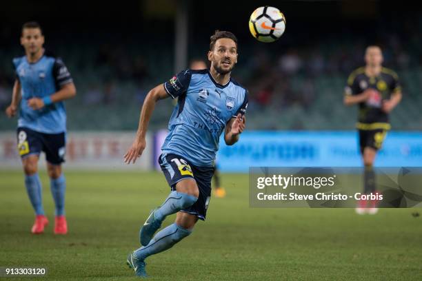 Milos Ninkovic of Sydney FC runs down the ball during the round 19 A-League match between Sydney FC and the Wellington Phoenix at Allianz Stadium on...