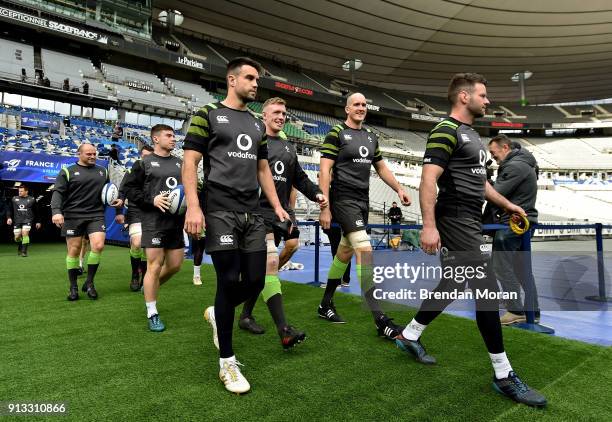 Paris , France - 2 February 2018; Ireland players, from left, Rory Best, Luke McGrath Conor Murray, Dan Leavy, Devin Toner and Fergus McFadden walk...