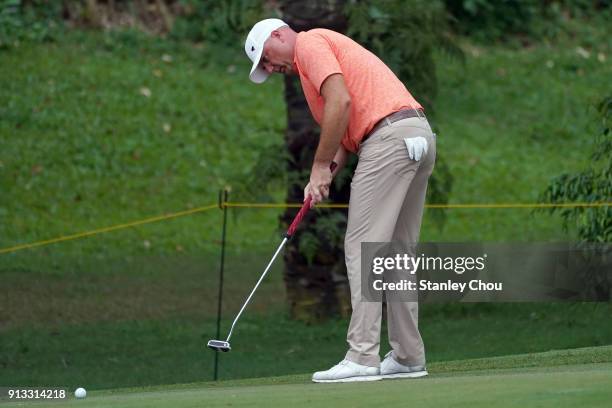 Graeme Storm of England in action during day two of the 2018 Maybank Championship Malaysia at Saujana Golf and Country Club on February 2, 2018 in...