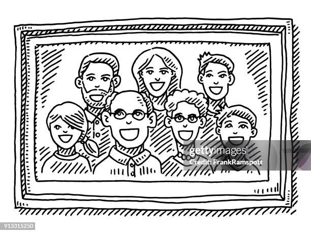 family portrait picture frame drawing - woman white background full body drawing stock illustrations