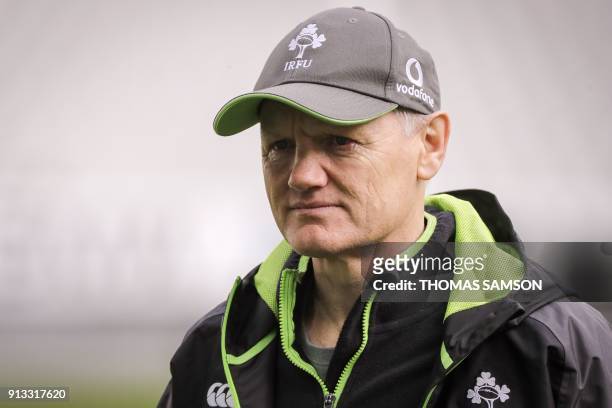 Ireland national rugby team coach Joe Schmidt attends the captain run at the Stade de France stadium in Saint-Denis, near Paris, on February 2 on the...
