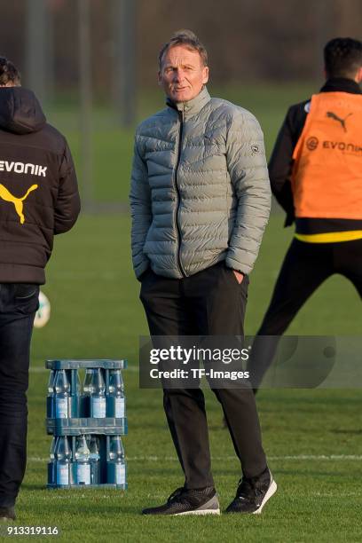 Hans-Joachim Watzke of Dortmund looks on during a training session at BVB trainings center on January 30, 2018 in Dortmund.