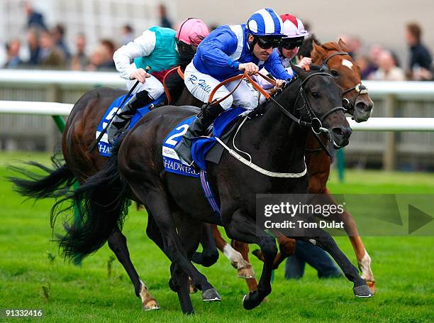 Richard Hills rides Awzaan to win The Shadwell Middle Park Stakes at Newmarket Racecourse on October 2, 2009 in Newmarket, England.