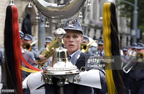 International military bands take part in the Street Parade in Rotterdam, The Netherlands, during the National Military Taptoe, the annual music...