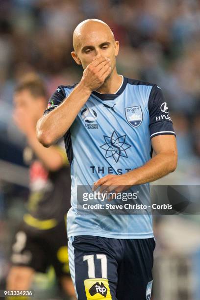 Adrian Mierzejewski of Sydney FC walks to take a corner during the round 19 A-League match between Sydney FC and the Wellington Phoenix at Allianz...