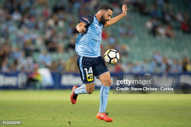 Alex Brosque of Sydney FC controls the ball during the round 19 A-League match between Sydney FC and the Wellington Phoenix at Allianz Stadium on...