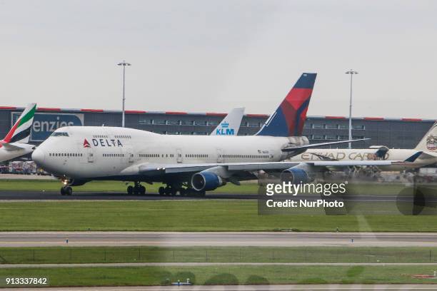 Delta Air Lines as seen in Amsterdam Schiphol International Airport. Delta uses Schiphol as one of the European hubs cooperating with KLM and...
