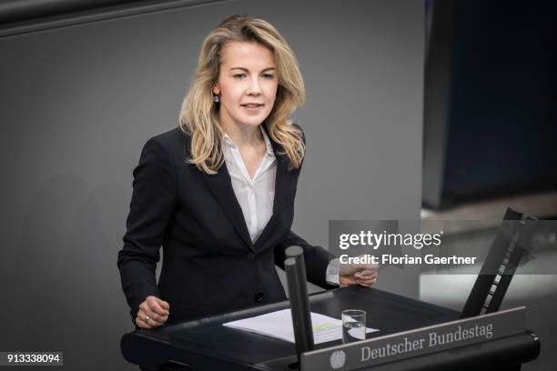 Linda Teuteberg, FDP, speaks during the meeting of the Bundestag on February 01, 2018 in Berlin, Germany.