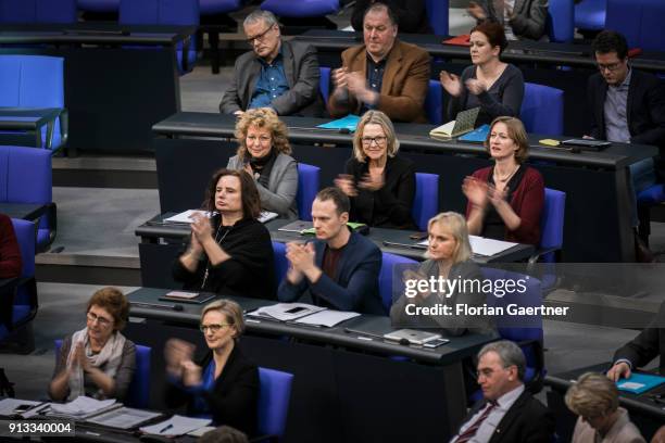 The faction of Alliance 90/The Greens, is pictured during the meeting of the Bundestag on February 01, 2018 in Berlin, Germany.