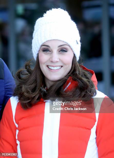 Catherine, Duchess of Cambridge arrives at Holmenkollen ski jump, where she and Prince William, Duke of Cambridge, will take a short tour of the...