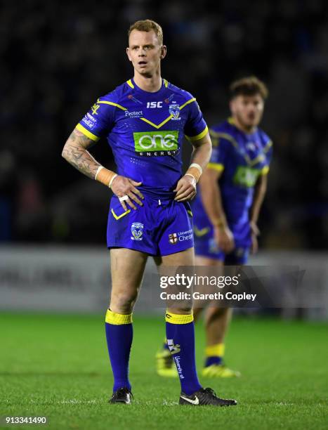 Kevin Brown of Warrington during the Betfred Super League match between Warrington Wolves and Leeds Rhinos on February 1, 2018 in Warrington, England.