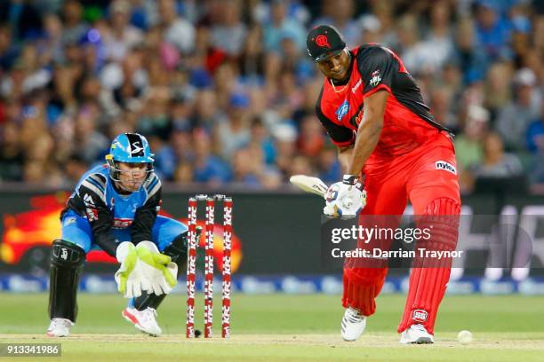 Kieron Pollard of the Melbourne Renegads bats during the Big Bash League match between the Adelaide Strikers and the Melbourne Renegades at Adelaide...