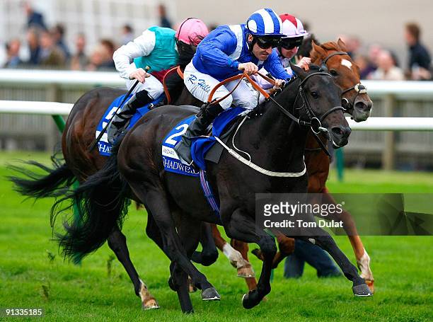 Richard Hills rides Awzaan to win The Shadwell Middle Park Stakes at Newmarket Racecourse on October 2, 2009 in Newmarket, England.