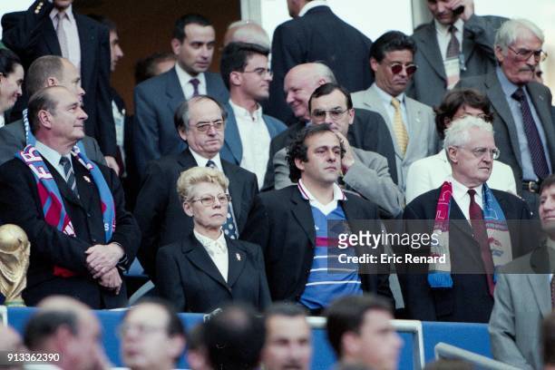 Prince Albert of Monaco, Noel Le Graet, Manuel Valls, Jacques Chirac, Michel Platini, Lionel Jospin during the Soccer World Cup Final between Brazil...